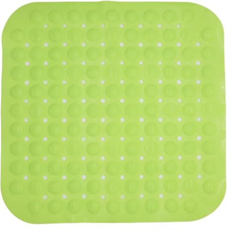 Tapis de Douche, 48 x 48 cm, antidérapant, carré, antidérapant, avec Crochets de Suspension et Trous de Drainage, Vert Haricot