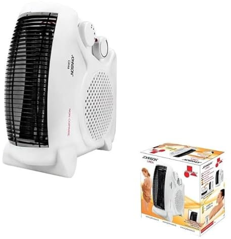 Termoventilatore da bagno LINEA JOHNSON, verticale o orizzontale, sistema antisurriscaldamento, 1000 e 2000 W, termostato regolabile e maniglia integrata