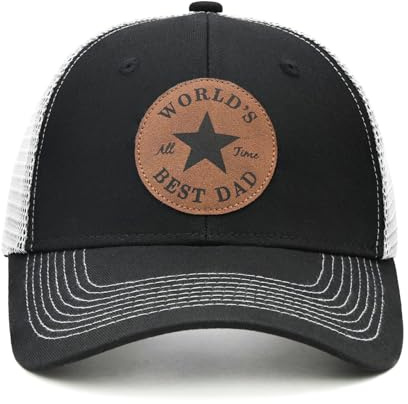 World's Best Dad Hat mit Leder-Patch, Vatertag Geburtstag für Papa Ehemann Trucker Baseball Cap