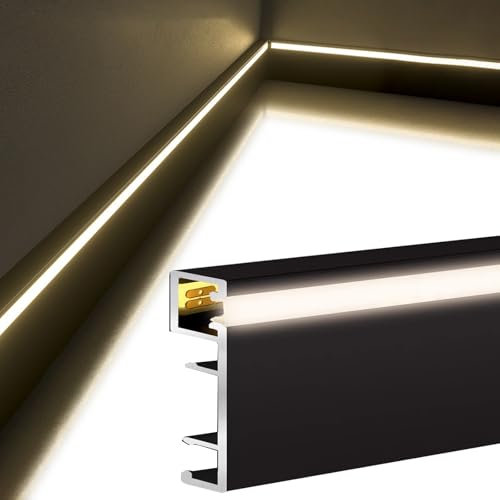 ZAQYCM Battiscopa Canale di Luce A Striscia LED da Parete Nera per Modanatura Battiscopa, Battiscopa da Pavimento per Ristoranti Commerciali/Cinema/Negozio al Dettaglio(1 Pack)
