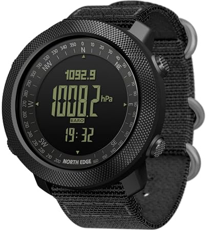 AREXTN Militärische taktische Uhr für Herren, Militäruhren für Herren, digitale Armbanduhren für Sport im Freien, Schrittzähler, Kompass, Kalorien, strapazierfähiges Nylonband, Schwarz, Sportlich