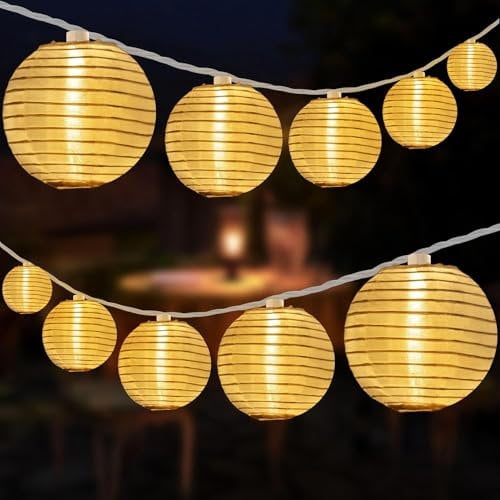 Lichterkette Lampions Außen, 100 LED Laternen Lichterkette Wetterfest mit Fernbedienung, 8 Modi, Timer, für Garten, Balkon, Hof, Party Deko