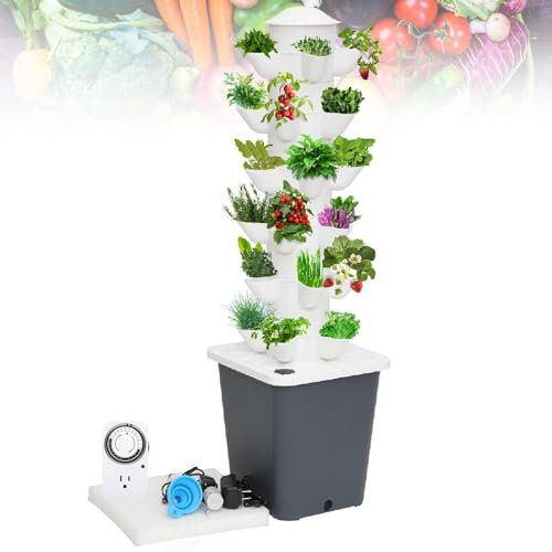 IYUESQ Torre di Coltivazione idroponica da Giardino, 30 baccelli, Kit di Coltivazione idroponica, Torre di Coltivazione aeroponica, impianto acquaponico con Pompa di idratazione, Adattato