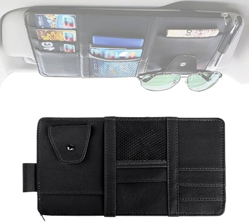 Car Sun Visor Organiser PU Leather Auto Interior Storage Pouch Anti-Slip Cars Visor Storage Bag Multi-pocket Cars Interior Storage Pocket for Sunglasses Card License Registration Pen