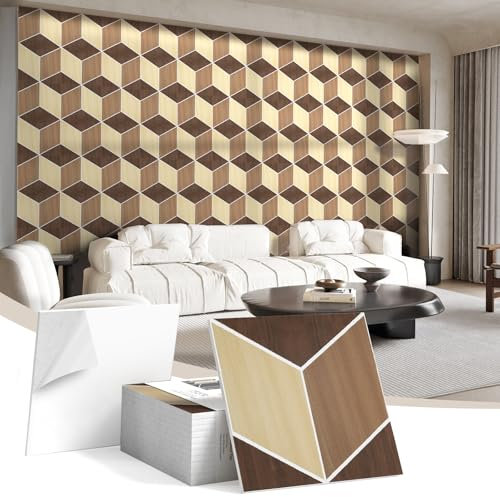 JBER 12 Stück Akustikpaneele, Selbstklebend Schallschutzplatten für Wände, Dekorative Wandpaneele Holzoptik, Schallabsorption für Tonstudios, Büros, Zuhause, 30×30×1cm, Dunkle Walnussmaserung