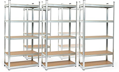 VonHaus Garage Shelving Units - Pack of 5, Heavy Duty Racking for Home, Office, Shed and Garage Storage - 5-Tier Shelving Units for Storage, 175kg Capacity Per Shelf - 1.8m Racking