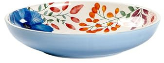 Piatto alimentare occidentale in ceramica per uso domestico in stile europeo semplice e delicato resistente alle alte temperature con fiore sottosmalto - piatto profondo blu da 9 pollici