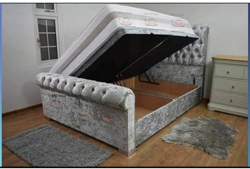 ark future Sleigh Ottoman Storage Bed without Gas Lift – Space-Saving Bedroom Furniture (Mattress not included) (Grey, 4.6ft double)