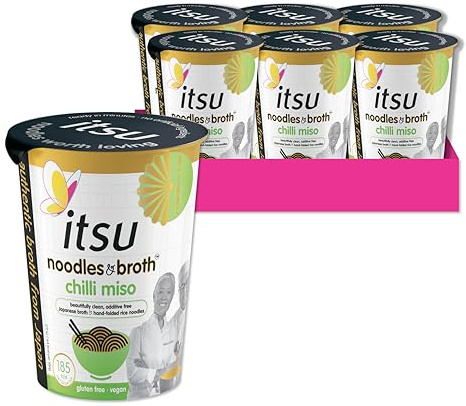 itsu chilli miso instant noodles & broth pot 65g | Instant Noodles Snack Multipack | Quick-to-Make Snack | Gluten free | Vegan | Pack of 6