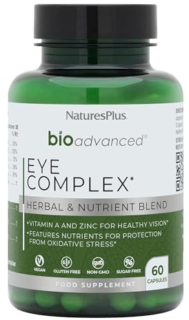 NaturesPlus Bio Advanced Eye Complex - Vision and Eye Supplement, Tired and Dry Eyes, Blue Lights, Antioxidants - Lutein, Vitamin A, C, E, Zinc, Botanicals - Vegan, Gluten-Free - 60 Capsules