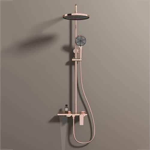 BiaoTeng Duschset Rund mit Armatur Duscharmatur Komplettset Wasserfall Rund 3 Strahlarten Warm und Kalt Duschsystem HöHenverstellbare Wandhalterung Roségold