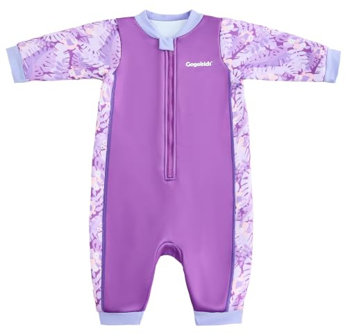 Gogokids Maillot de bain thermique pour bébé de 0 à 3 ans, fermeture éclair sur le devant avec doublure en polaire, manches longues, motif soleil pour bébé, garçon et fille, pour natation, plage et