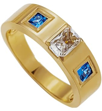 Ayoiow Gold Ringe 585, Poliert Rechteck Moissanit und Saphir Hochzeitsringe Gelbgold, 14K Gelbgold Vorsteckring 585