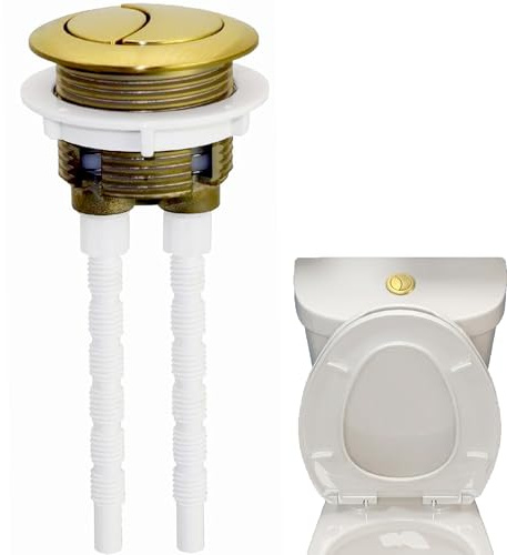 Xiciki Brushed Brass Toilet Flush Button, Universal Gold Dual Flush Push Button for 38mm Cistern Hole, Fits Toilet Dual Flush System, Adjustable Spindle, for Bathroom