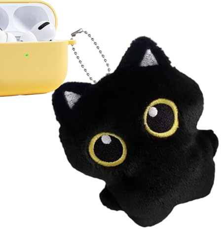 Generisch Schwarze Katzen-Stoffpuppe, kleines weiches Plüschtier, niedliche Deko und Taschenanhänger, Schlüsselanhänger für Kinder und Erwachsene