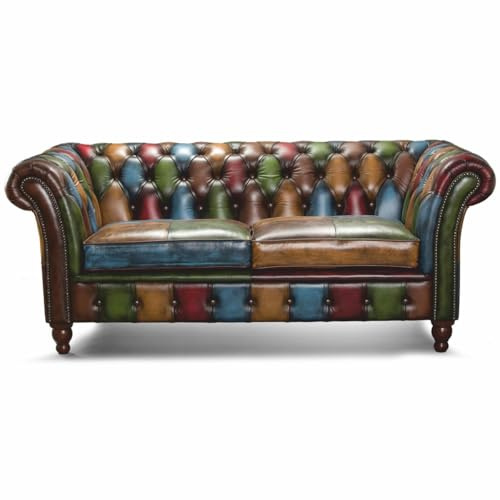 Casa Padrino Luxus Chesterfield Echtleder 3er Sofa Bunt/Dunkelbraun 235 cm