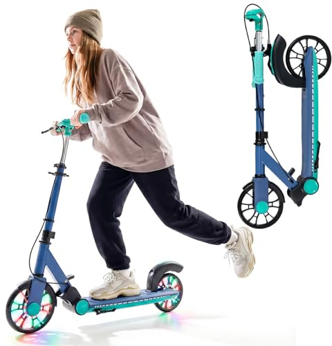 COSTWAY Scooter Roller klappbar, Tretroller 3-Fach höhenverstellbar mit 2 leuchtenden Rädern & Ständer, Cityroller Aluminium, Kickscooter 100kg Belastbar für Kinder, Jugendliche & Erwachsene