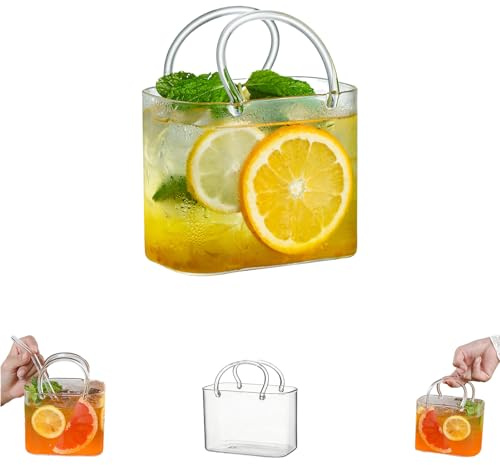 Kryilut Purse Drinking Glass, Glass Purse for Drinks – Unique 26oz Wine Glasses with Straw, Decorative Fish Bowl Vase, Handbag Vases for Cute Room Decor, for Fruit Juice, Tea, Flowers (1pc)