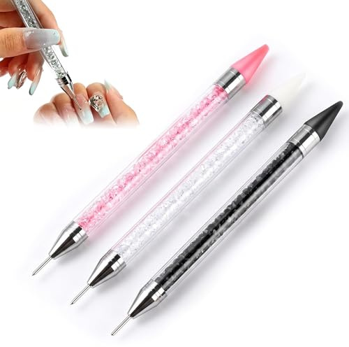 LEOUEANR Lot de 3 stylos à strass avec manche en acrylique double face avec pointes de rechange, idéal pour nail art, peinture diamant, projets d'artisanat