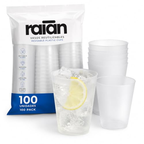 raian 100 UdsVasos de Plástico Duro Desechables Reutilizables 480 ml | Vasos de plástico duro transparente para sidra, cerveza y mojito. Resistentes y reutilizables para fiestas y eventos.