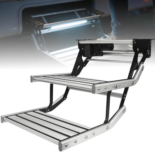 Scaletta retrattile per camper, scaletta elettrica per camper con illuminazione a LED brillante, portata massima 200 kg, telaio pieghevole in lega di alluminio e pedale antiscivolo Double-24V