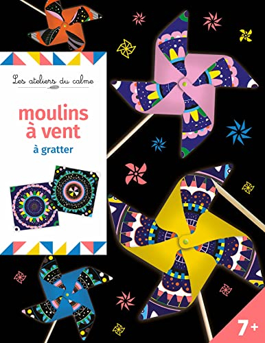 Moulins à vent à gratter - pochette avec accessoires: Avec 4 cartes à gratter, 4 tiges en bois, 1 stylet en bois, 4 attaches en plastique et 4 moulins à vents