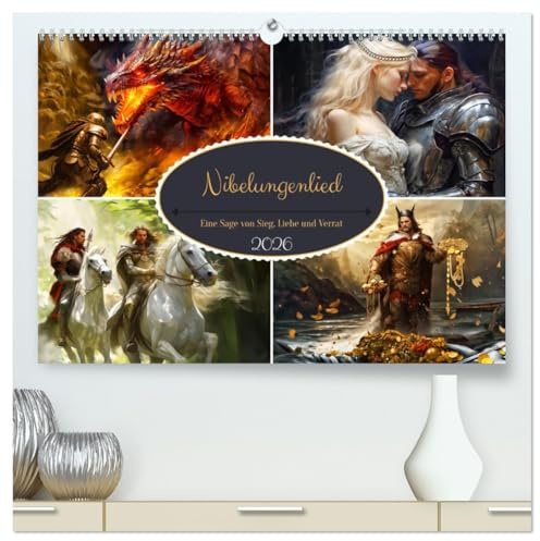 Nibelungenlied - Eine Sage von Sieg, Liebe und Verrat (hochwertiger Premium Wandkalender 2026 DIN A2 quer), Kunstdruck in Hochglanz: Episches Heldenepos und tragische Schicksalssaga (CALVENDO Kunst)