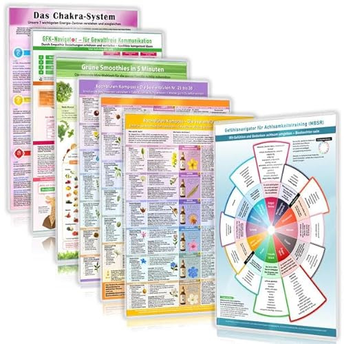 [7er Set] Das allternative Lebensstil Komplettset: ― mit allen 3 Bachblüten Karten für ganzheitliche emotionale & körperliche Heilung, MBSR ... Chakra ... Chakra für innere Balance (DINA 4, lamniert)