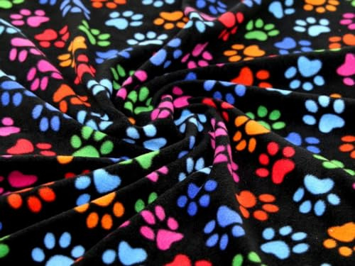 Paw Print Anti Pill Polar Fleece Fabric Black - per metre