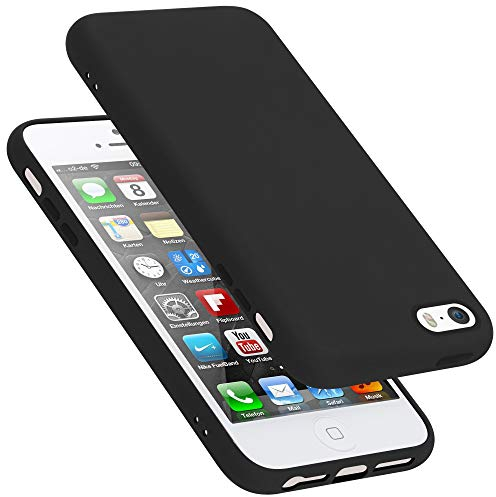 Cadorabo Hülle kompatibel mit Apple iPhone 5 / 5S / SE 2016 Hülle Silikon Handyhülle für iPhone 5 / 5S / SE 2016 Case aus flüssigem Silikon- Kratzfeste dünne TPU Schutzhülle - Liquid SCHWARZ