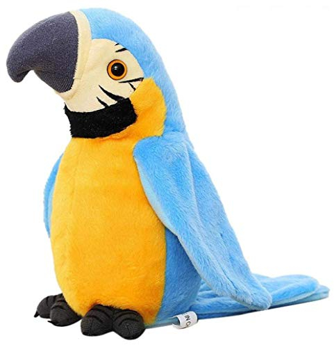 FakeFace Lustiges Sprechender Papagei Nachsprechendes Plüschtier Wiederholenfunktion Kuscheltiere mit den Flügeln winken, Plüschvogel, Talking Parrot Plüsch Spielzeug für Kinder,BLAU
