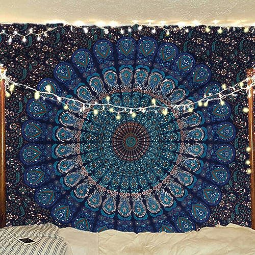 Bless International Indischer Hippie Bohemian Psychedelic Peacock Mandala Wandbehang Bettwäsche Tapisserie (Blue Green, Poster (30x40Inches)(76x101cms))