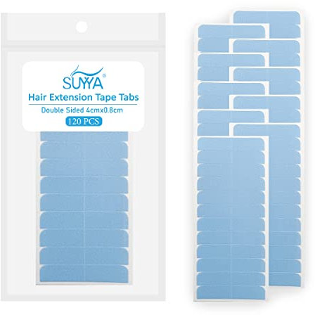 SUYYA Tape Extensions Kleber, Tapes Klebestreifen Extensions Pro Wasserdicht Ersatztapes Klebestreifen Ersatz Tapes für Tape Extensions Echthaar 4cmx0.8cm(120 Stück,Blau)