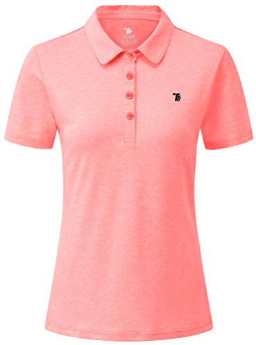 YSENTO Damen Golf Shirts Kurzarm Poloshirt Schnelltrocknend Leichte Polohemd Sport Tennis Sommershirt mit Kragen(Rosa,2XL)