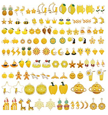 Julie Wang 70Pcs 35 Paare Gelbe Emaille Charms Anhänger für Schmuckherstellung Bulk Lot Halskette Ohrringe Armband Craft DIY Findings