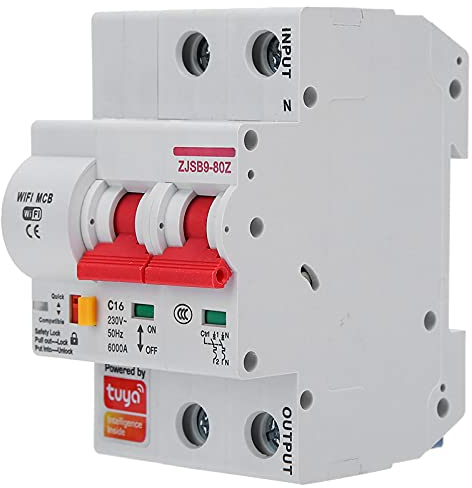 AC220V Smart WIFI Leistungsschalter, Miniatur Leistungsschalter PA66-DSM Flammhemmende Shell Unterstützung Wifi Mobiltelefon APP Fernbedienung(2P 16A)