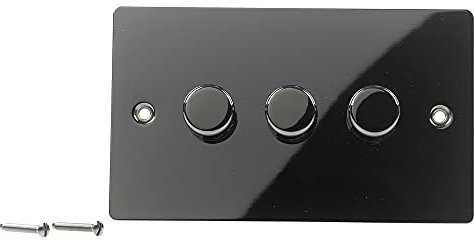 URBNLIVING Volex Crabtree Gold 3 Gang Metal Dimmer Angled Light Switches Socket Toggles (Black Nickle)
