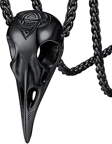 FaithHeart schwarz Vintag Retro Raven Skull Anhänger Nordischer Vikinger Kräheschädel Necklace Wikinger Amulett für Herren Männer