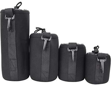 Tiiyee Housse Objectif, Ensemble Pochettes lentille étui Protection Petit Rangement Portable Néoprène Absorbant Chocs élastiques avec Cordon Serrage Réglable Clip Pivotant Appareil Photo Numérique