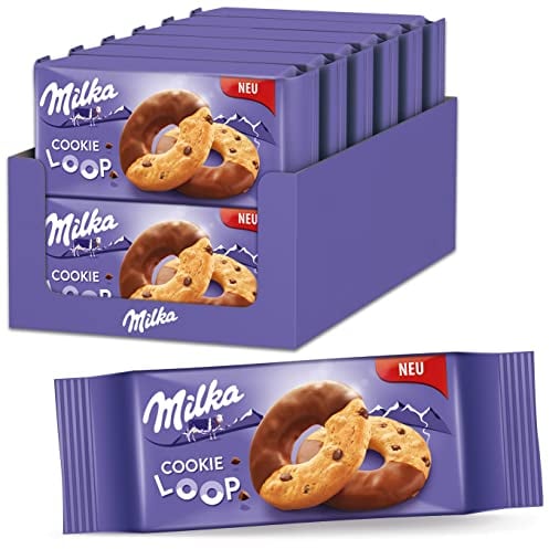 Milka Cookie Loop 12 x 154g, Ringförmige Kekse mit Alpenmilch Schokoladenstückchen