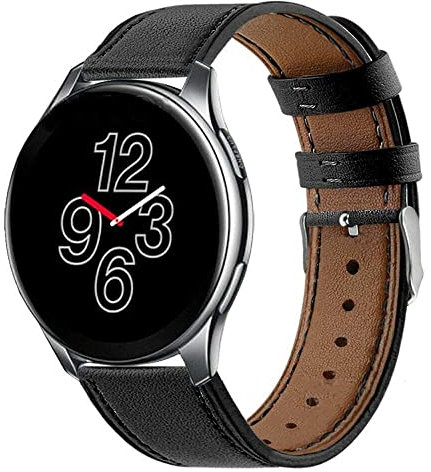 Strap-it Lederarmband Schwarz - Passend für OnePlus Watch - Armband für Smartwatch - Ersatzarmband
