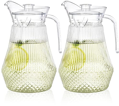 Lawei Lot de 2 pichets en acrylique transparent de 1,4 l avec couvercle et bec verseur, carafe à thé glacé pour réfrigérateur, jus, sangria, limonade, résistant à la chaleur, incassable, sans BPA