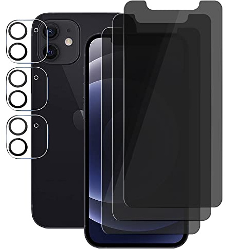 UZWZW 3 Pack Lens & Privacy Screen Protector for iPhone 12 (6.1) | Tempered Glass with Camera Lens Protector, Anti-Spy, Easy to Install, 9H Hardness, Anti-Scratch, Anti-Shatter, No Bubbles
