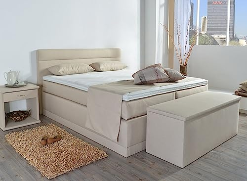 AUKONA Boxspringbett Hanna 100x200, Beige H3, 7 Zonen Taschenfederkern-Matratze, H2 H3 H4, Komfortschaum-Topper, Lieferung und Aufbau kostenlos