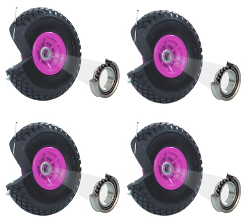 TRUTZHOLM 4X pannensichere Ersatzräder für Bollerwagen, Gartenwagen oder Sackkarre 260x85mm Vollgummi 3.00-4 PU Ersatzrad Rad Reifen 75mm Nabenlänge grün (Pink, versetzte 60 mm Nabe)