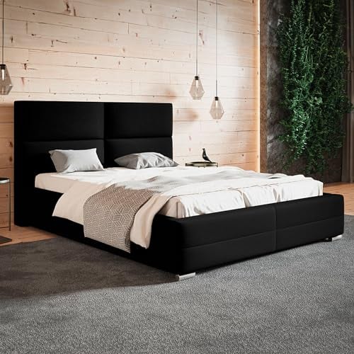 MOTIVENA Malaga Polsterbett 180x200 mit Bettkasten, mit Stauraum, mit Kopfteil, ohne Matratze, Bett Samt, Polsterbett 180x200 Schwarz