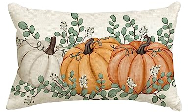 Artoid Mode DREI Orange Kürbisse Eukalyptus Herbst Kissenbezug, 30x50 cm Saisonnal Zierkissenbezug Couch Wohnzimmer Deko
