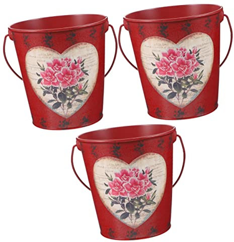 GANAZONO 3 Stück Eiseneimer Mit Henkel Hochzeitszeremonie Dekorationen Outdoor Metalldeko Vintage Deko Bauernhaus Milcheimer Antik Floristeneimer Rustikale Milchkanne Indoor Blumenhalter