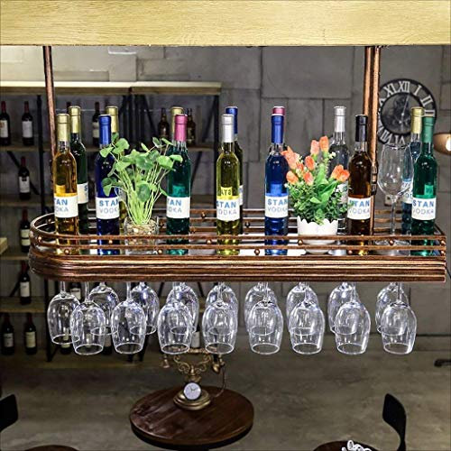 MAKIVI Bar Bar Weinbar Restaurant Weinglas Wein umgekehrter Spind Eisen Retro Art + Weinregale aus massivem Holz, 80 * 27 cm Marriage
