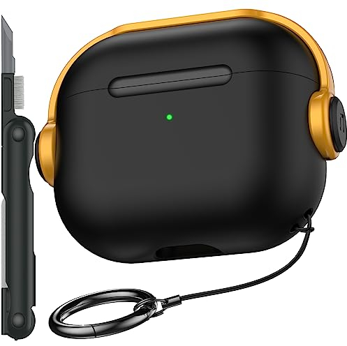 R-fun Compatibile con Airpods 3a Generazione Custodia con Blocco Sicuro, Cuffie Musicali Custodia Protettiva con Kit di Pulizia Compatibile con Apple Airpods 3 2021 Custodia,Nero e giallo
